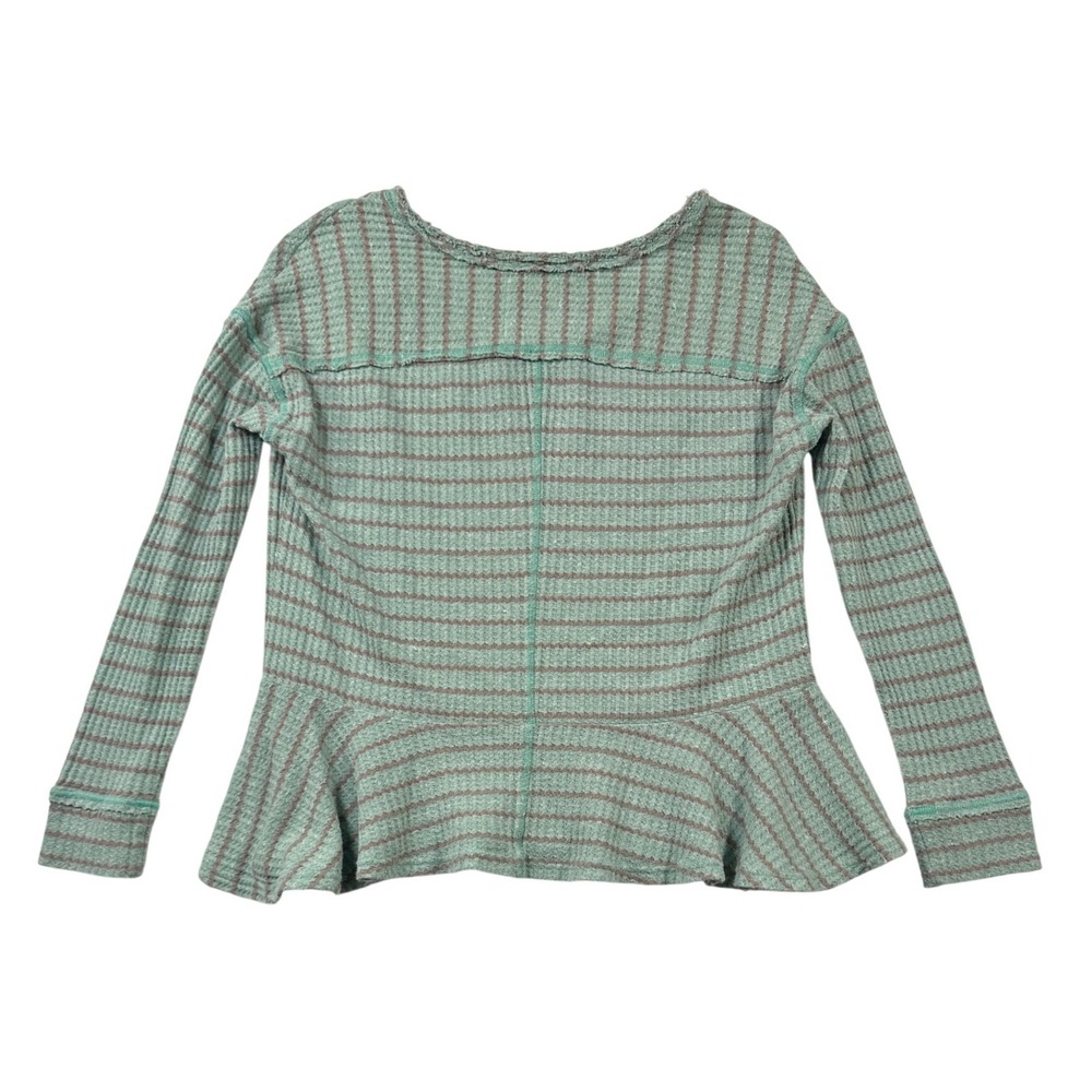 We The Free Free People Striped Waffle Knit Peplum Thermal Top Green XS - Picture 3 of 8